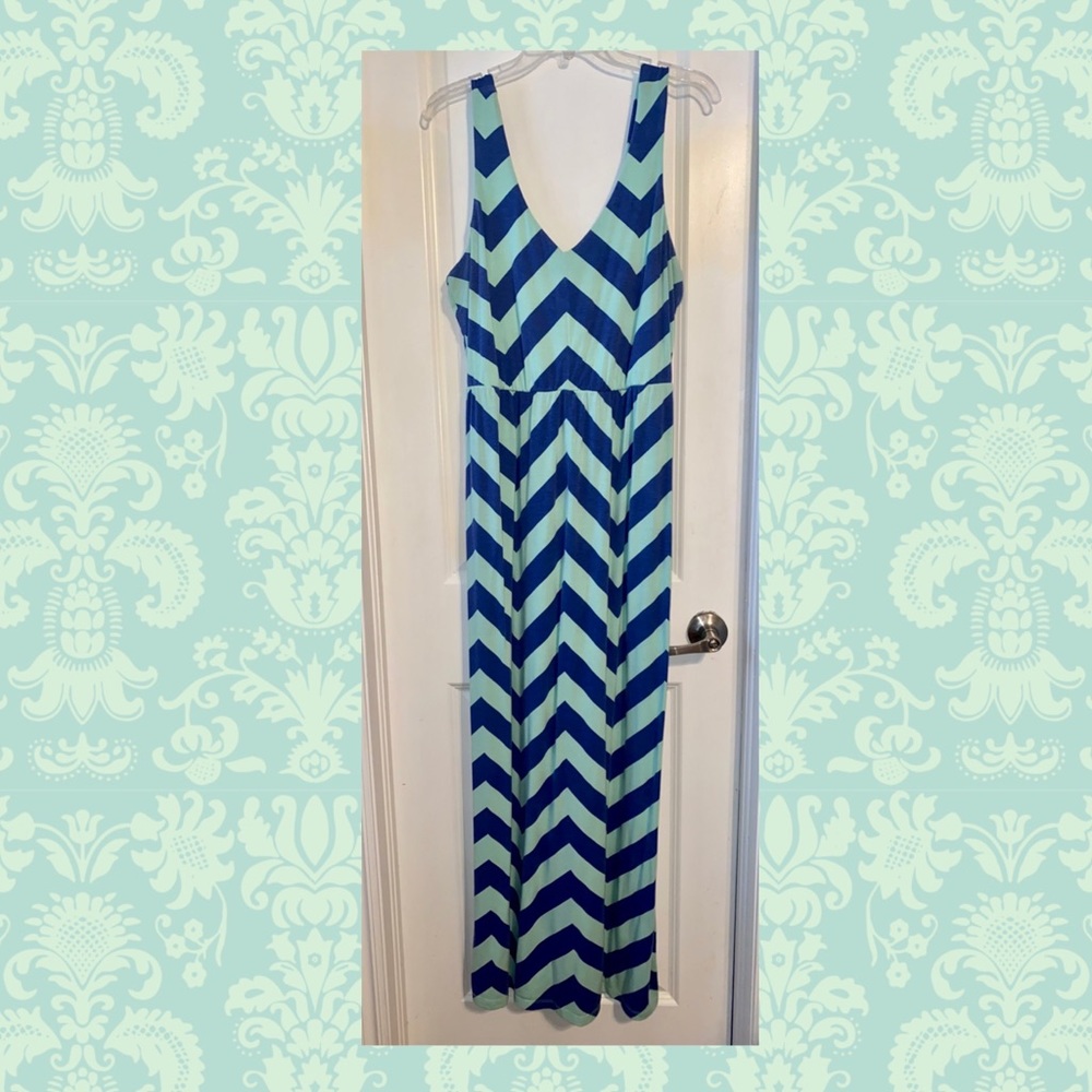 Chevron Gap Navy & Mint Maxi Dress